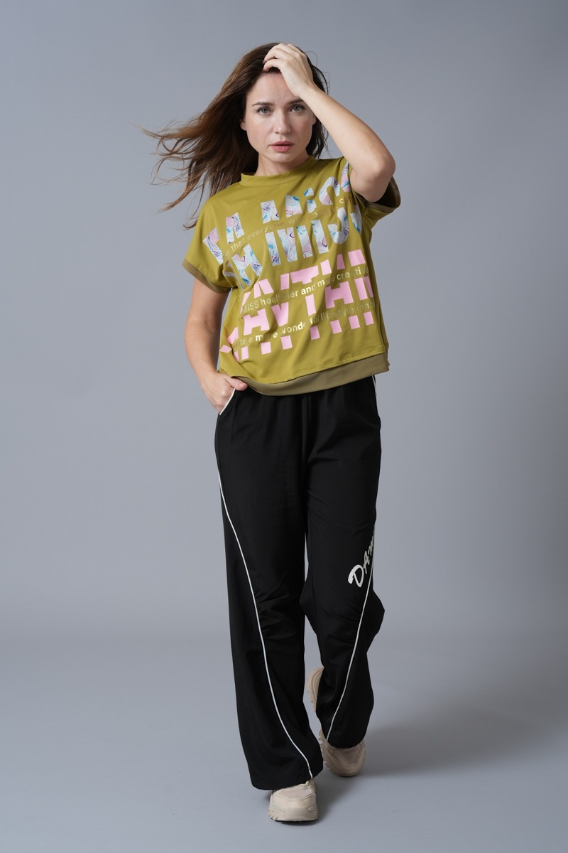 マーブルフローラTシャツ オリーブ 1434-1418