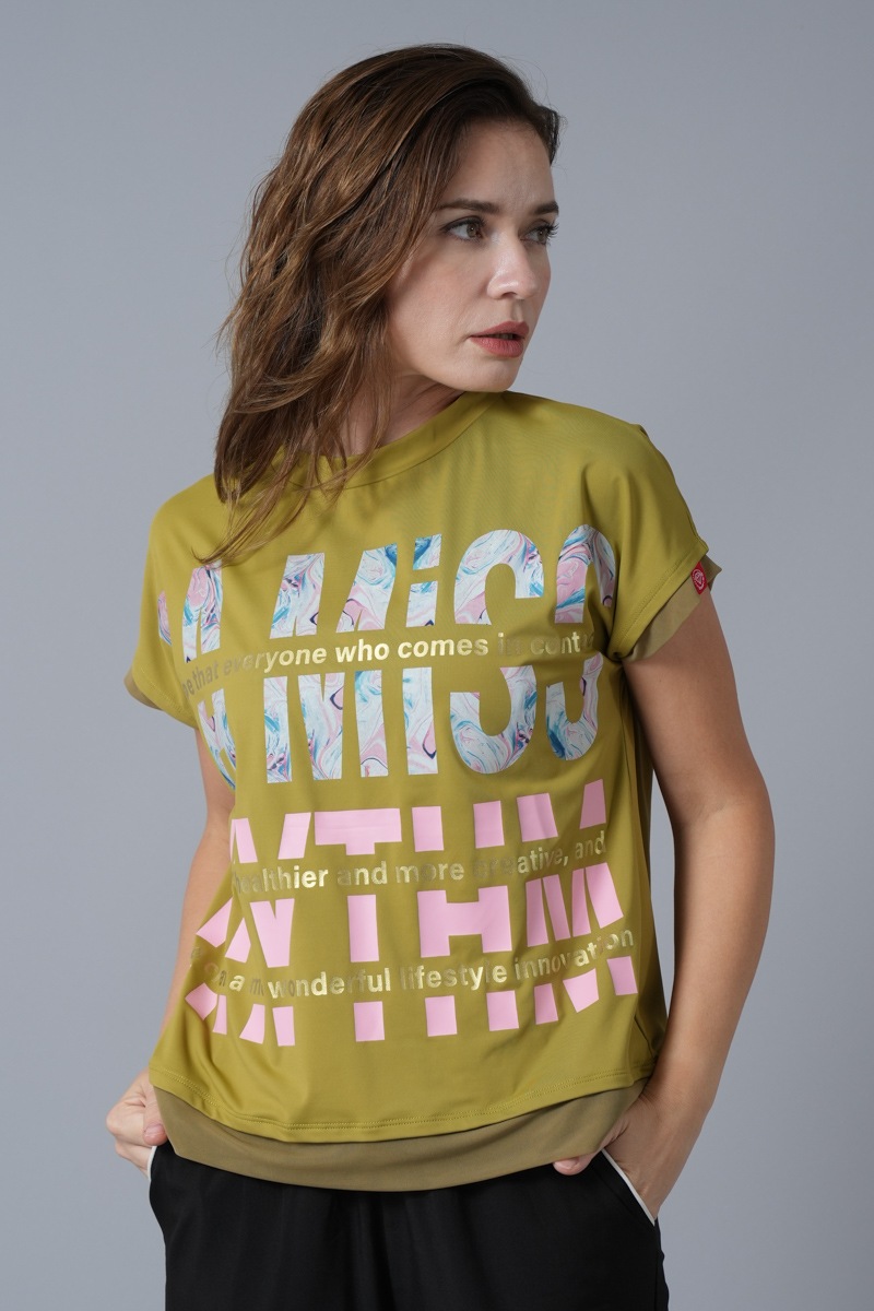 マーブルフローラTシャツ オリーブ 1434-1418