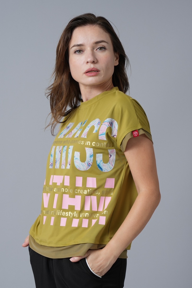 マーブルフローラTシャツ オリーブ 1434-1418