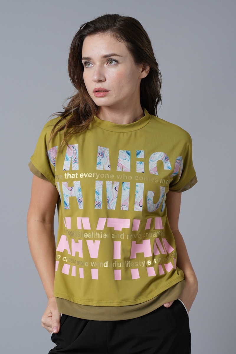 マーブルフローラTシャツ オリーブ 1434-1418