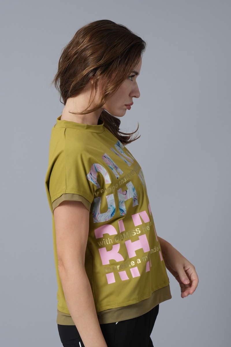 マーブルフローラTシャツ オリーブ 1434-1418