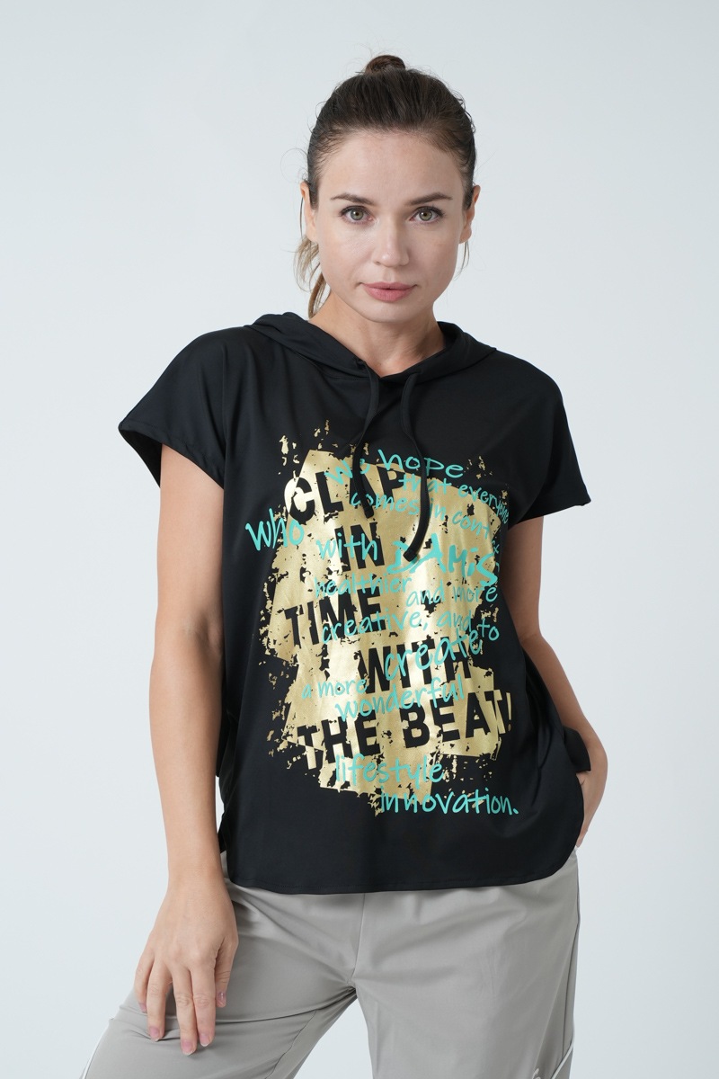 グラフィティーアートパーカーTシャツ ブラック 1434-1419