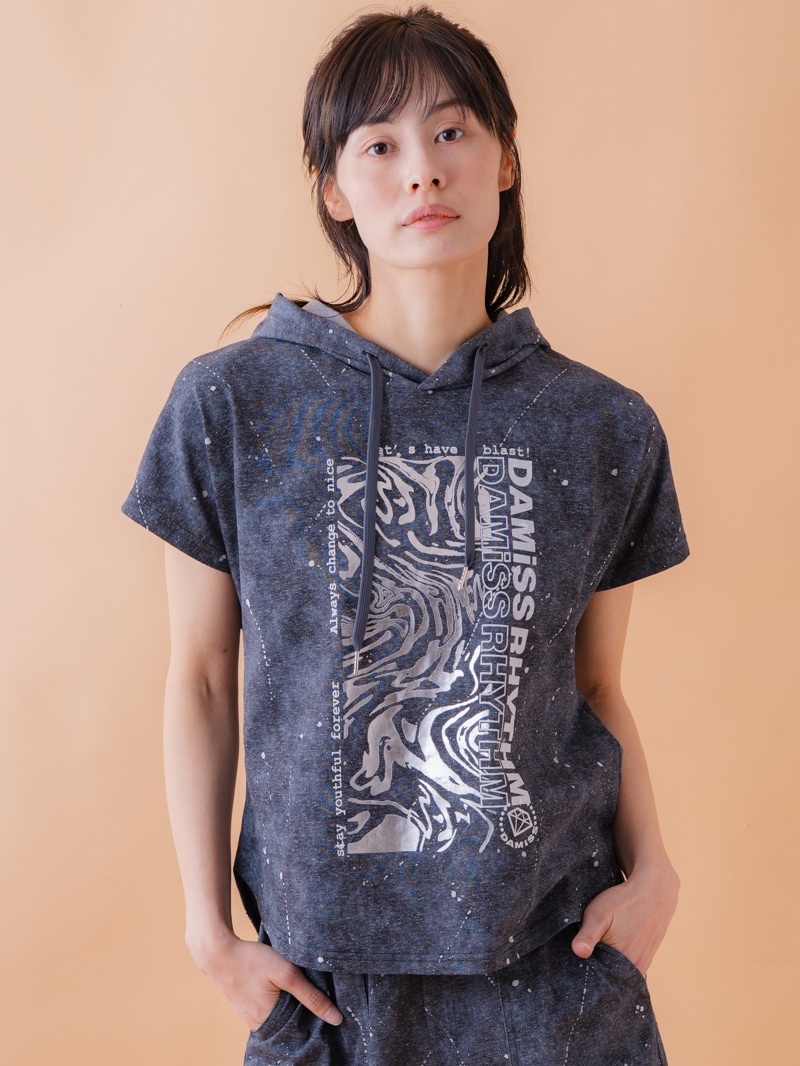 ダメージフード Tシャツ ブラック 1534-1461