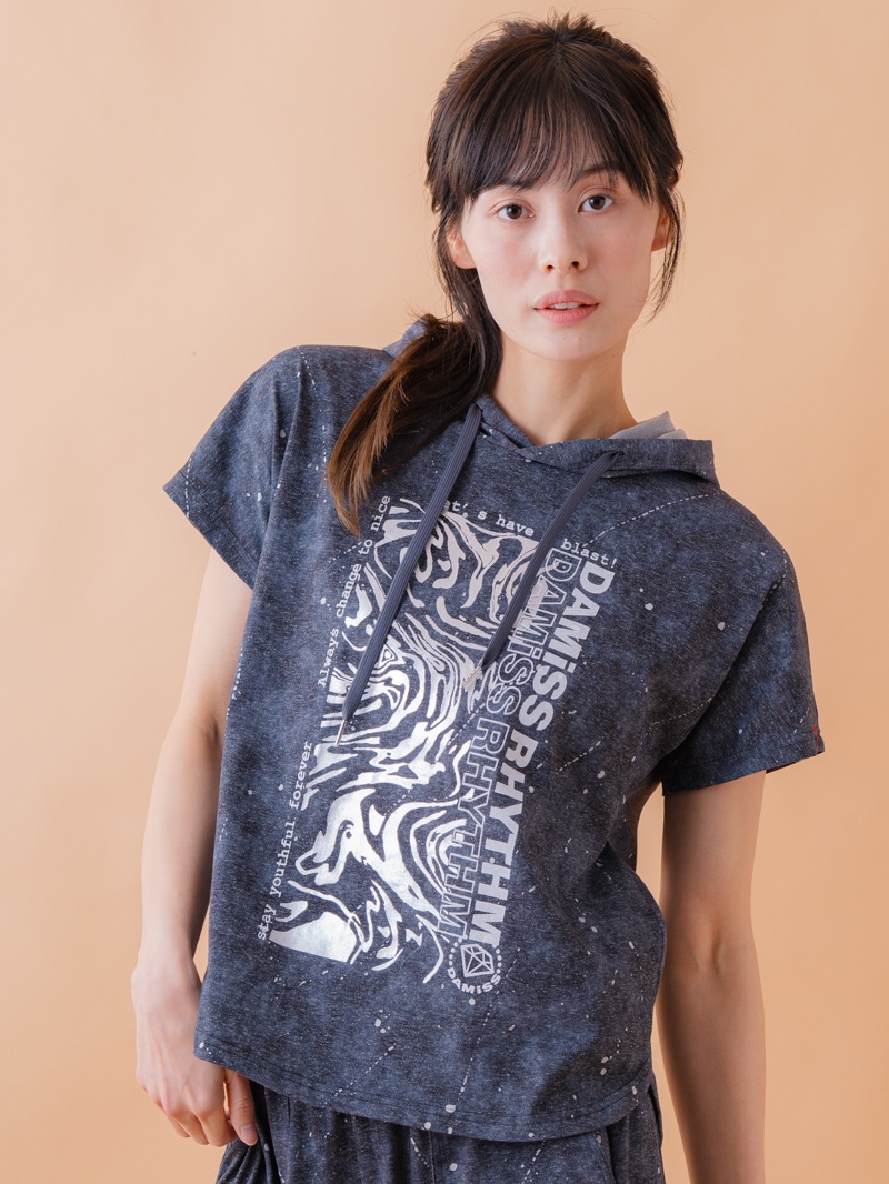 ダメージフード Tシャツ ブラック 1534-1461