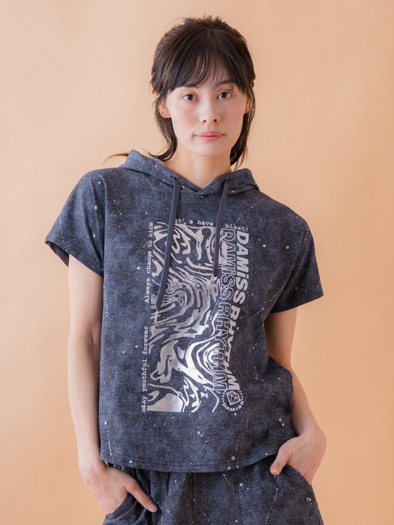 ダメージフード Tシャツ ブラック 1534-1461