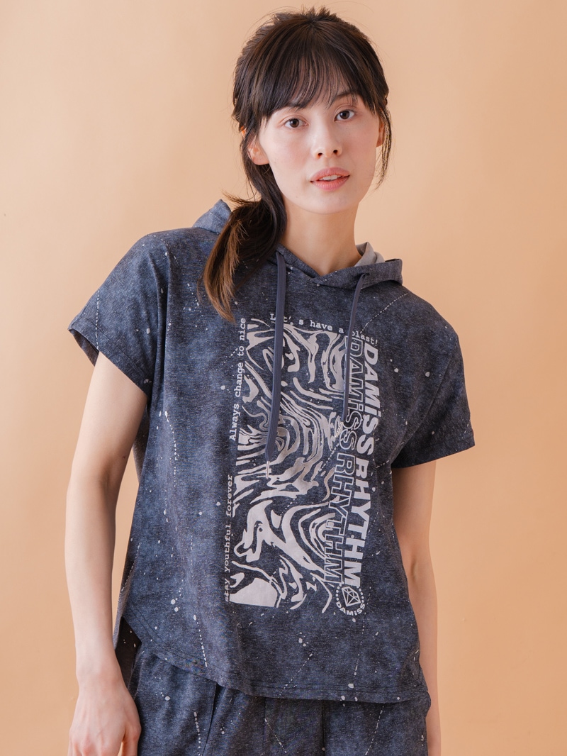 ダメージフード Tシャツ ブラック 1534-1461