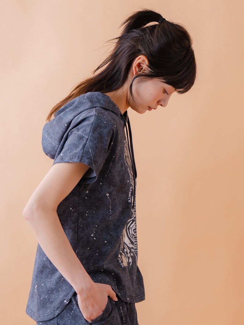 ダメージフード Tシャツ ブラック 1534-1461