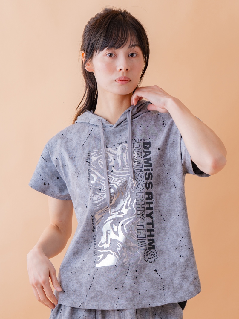 ダメージフード Tシャツ グレー 1534-1461