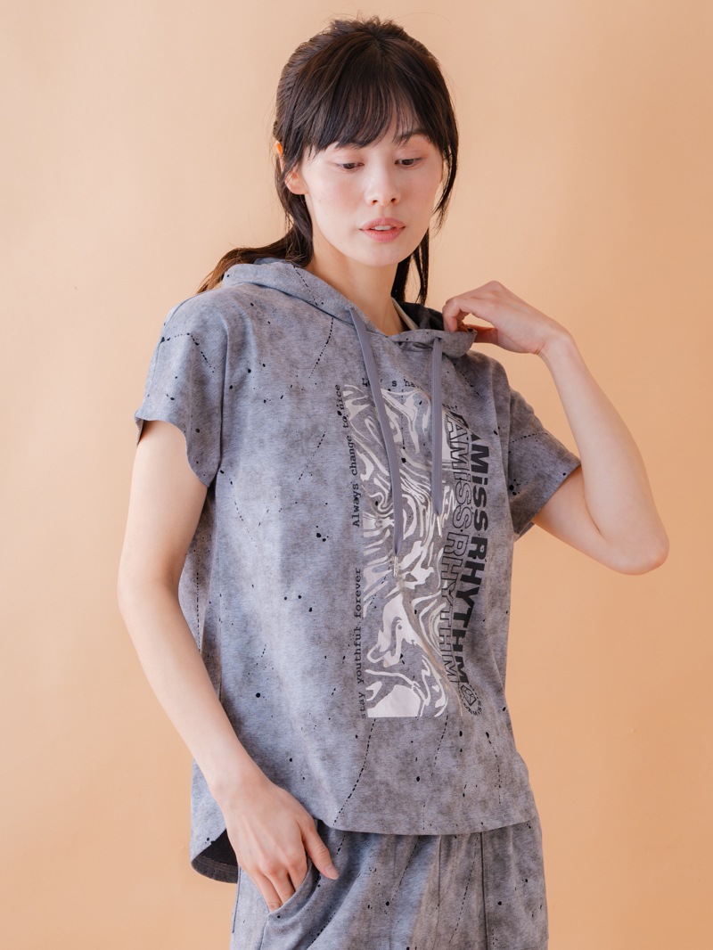 ダメージフード Tシャツ グレー 1534-1461