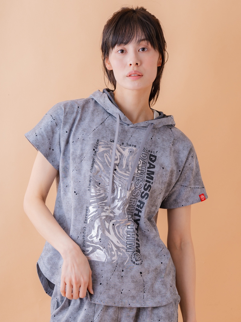 ダメージフード Tシャツ グレー 1534-1461