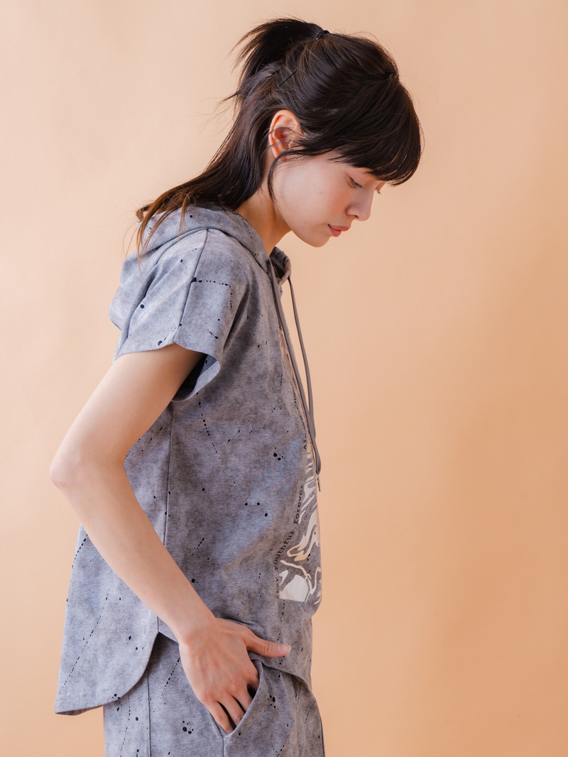 ダメージフード Tシャツ グレー 1534-1461