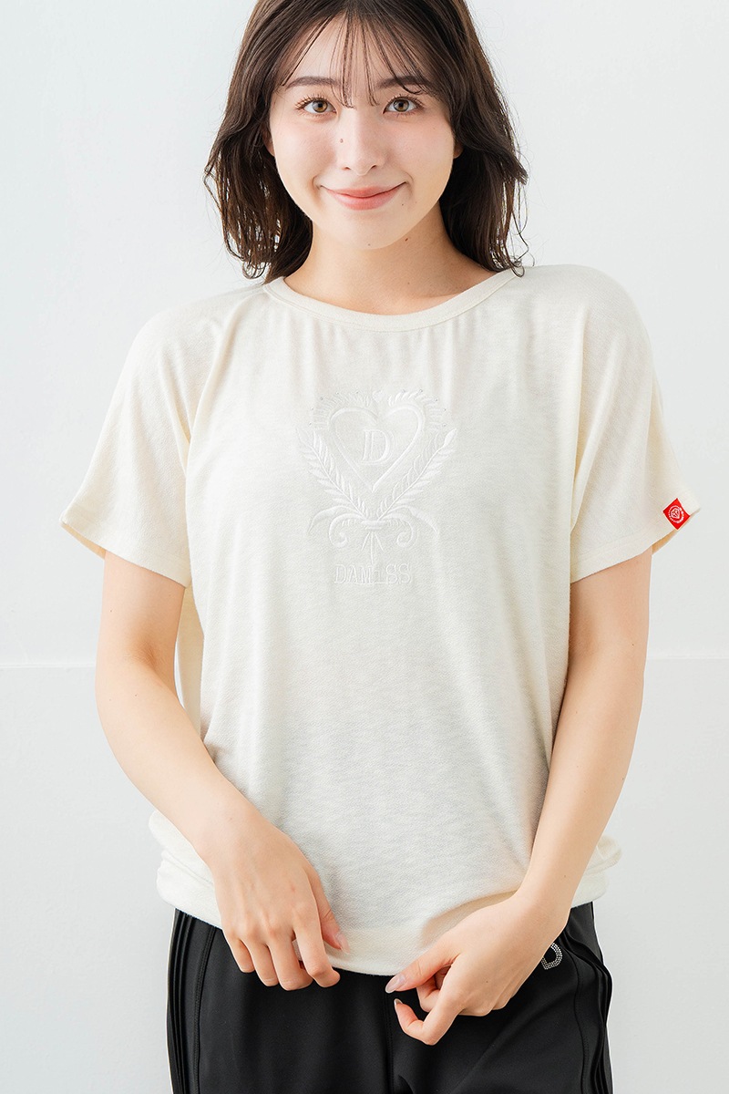 刺繍モチーフリヨセルTシャツ アイボリー　5634-1629