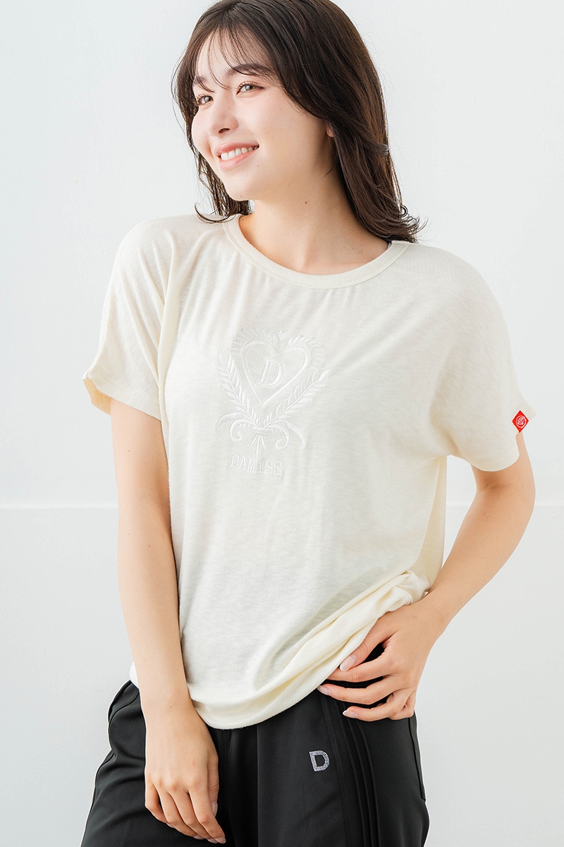 刺繍モチーフリヨセルTシャツ アイボリー　5634-1629