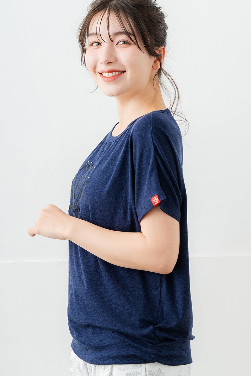刺繍モチーフリヨセルTシャツ ネイビ 　5634-1629