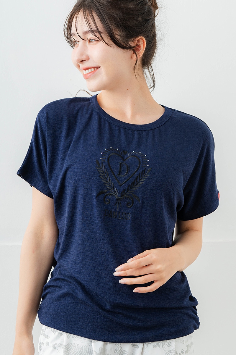 刺繍モチーフリヨセルTシャツ ネイビ 　5634-1629