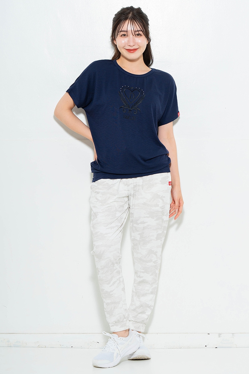 刺繍モチーフリヨセルTシャツ ネイビ 　5634-1629