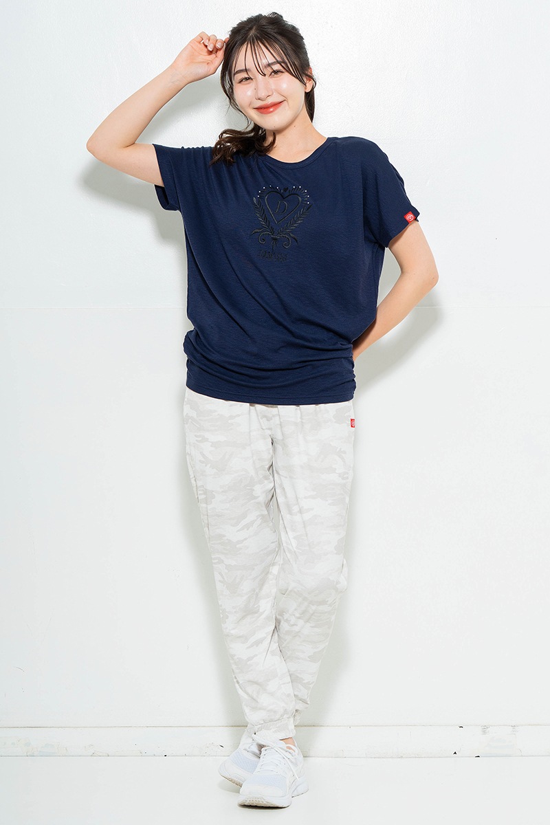 刺繍モチーフリヨセルTシャツ ネイビ 　5634-1629