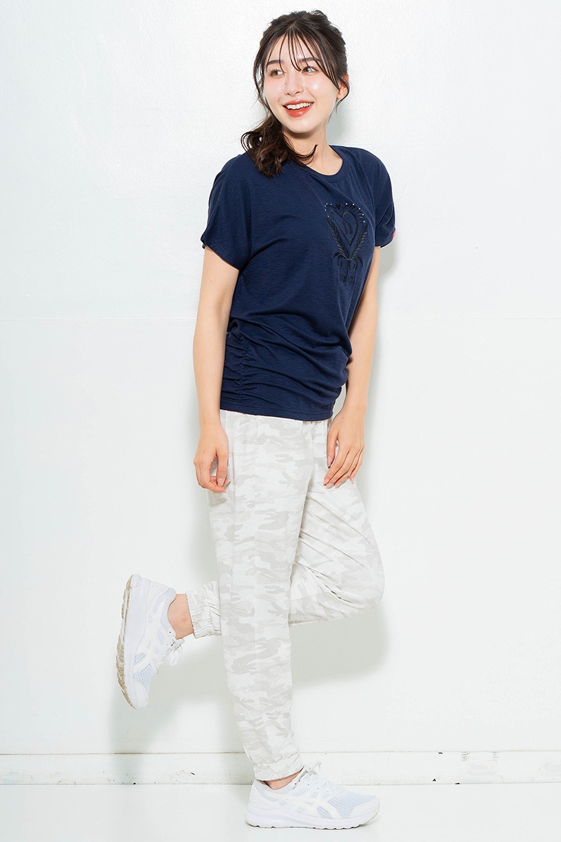 刺繍モチーフリヨセルTシャツ ネイビ 　5634-1629