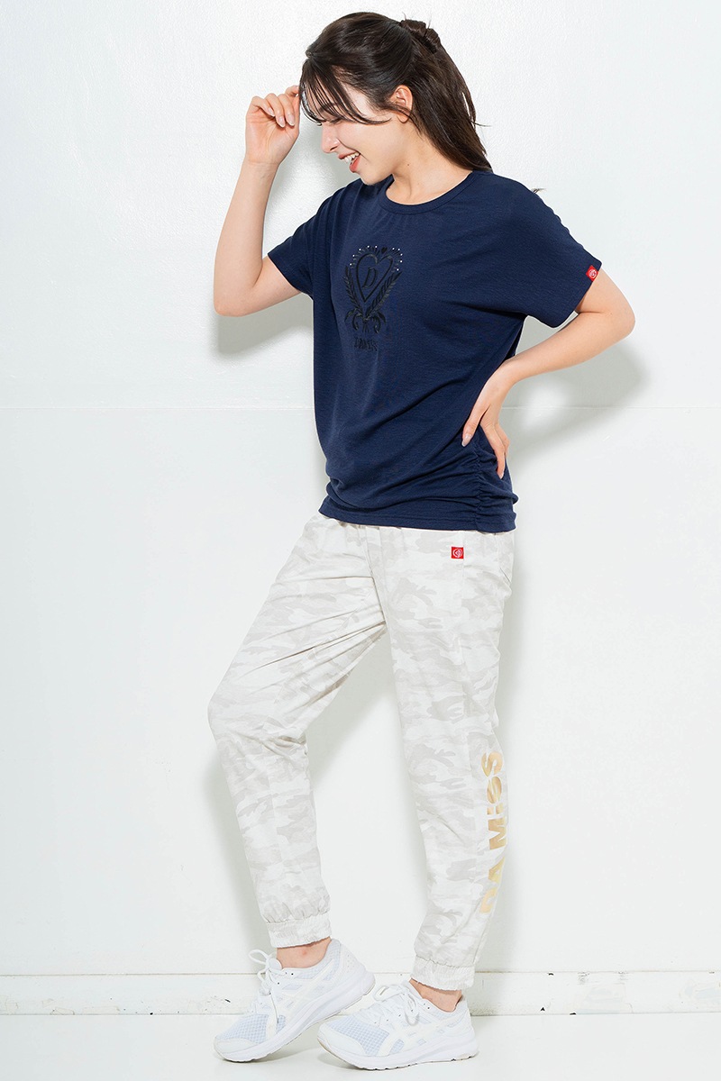刺繍モチーフリヨセルTシャツ ネイビ 　5634-1629