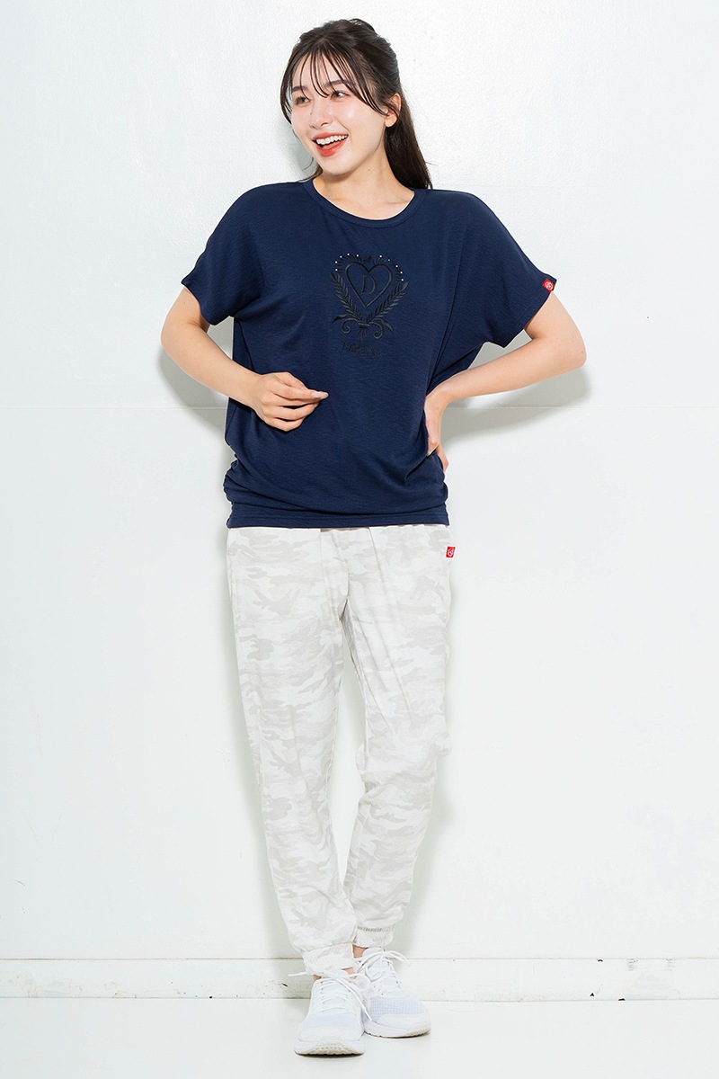 刺繍モチーフリヨセルTシャツ ネイビ 　5634-1629