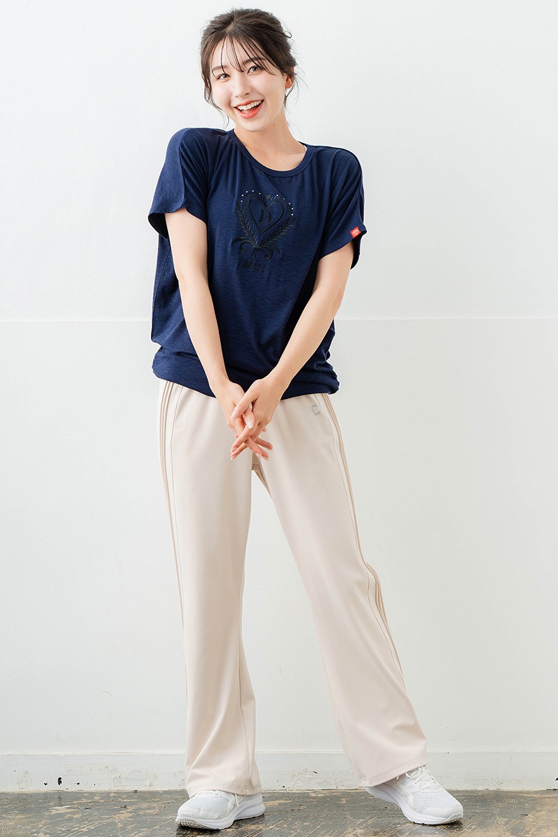 刺繍モチーフリヨセルTシャツ ネイビ 　5634-1629