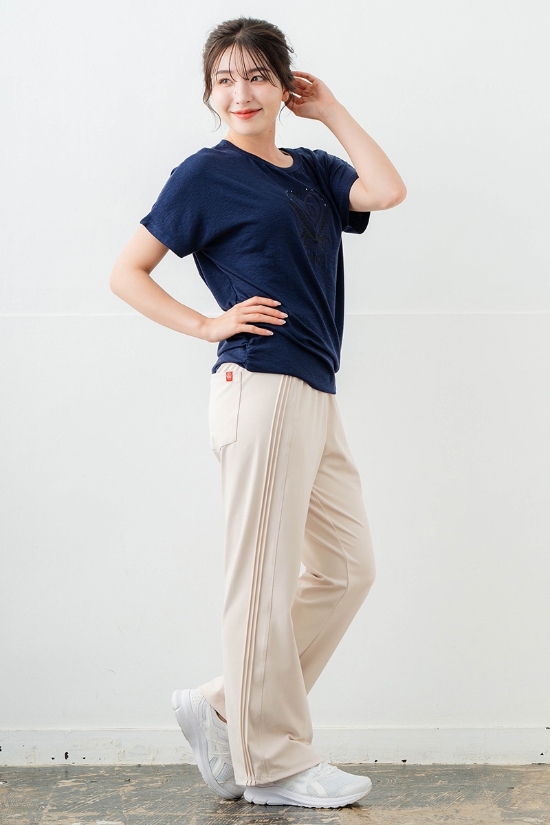 刺繍モチーフリヨセルTシャツ ネイビ 　5634-1629
