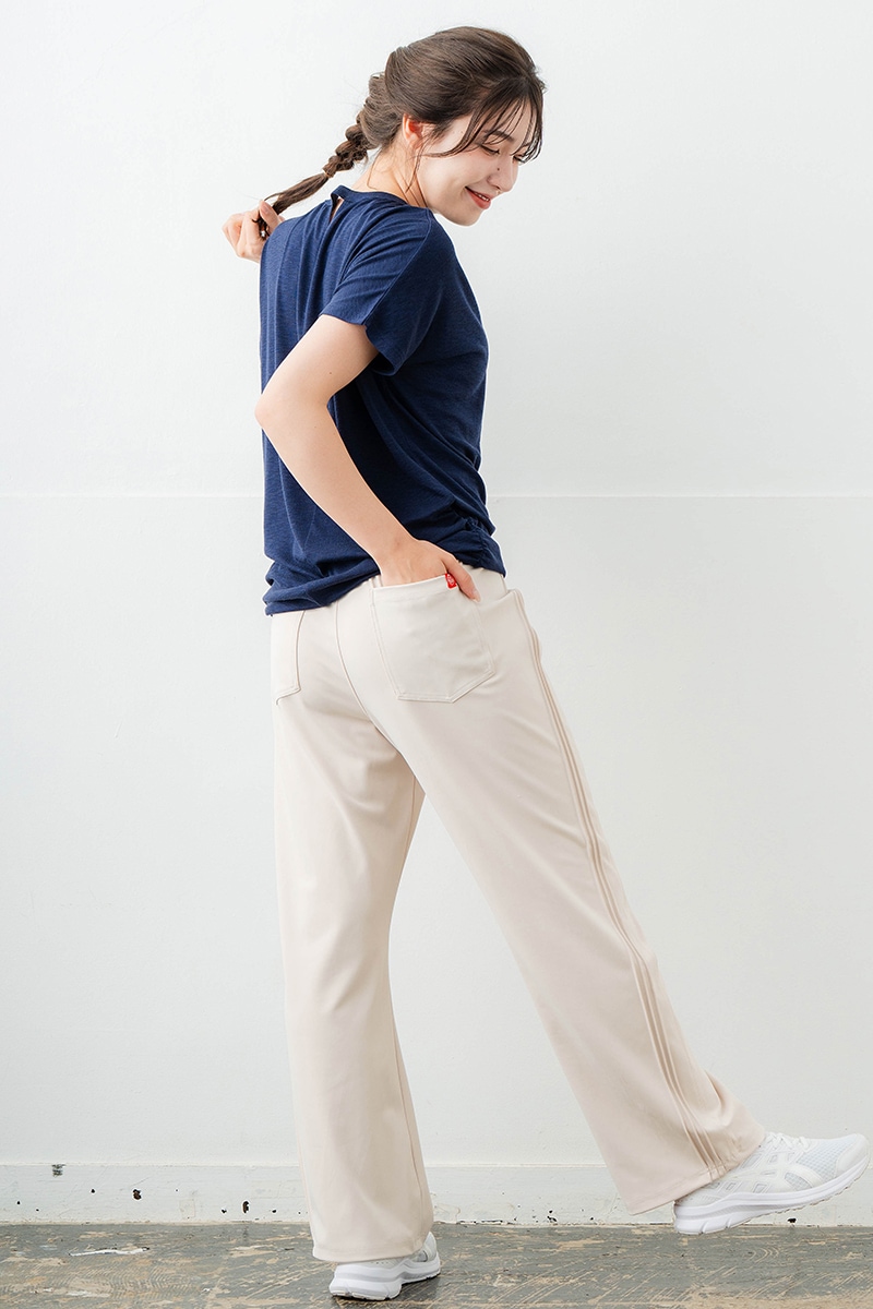刺繍モチーフリヨセルTシャツ ネイビ 　5634-1629