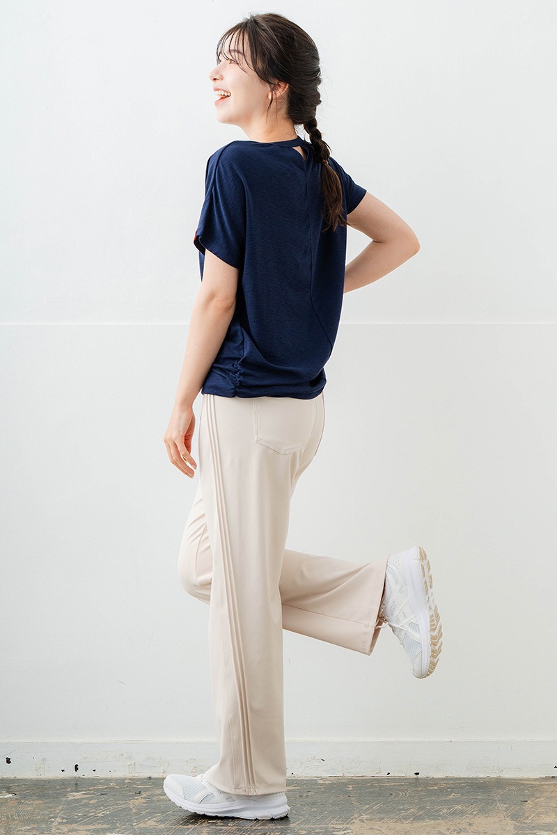 刺繍モチーフリヨセルTシャツ ネイビ 　5634-1629