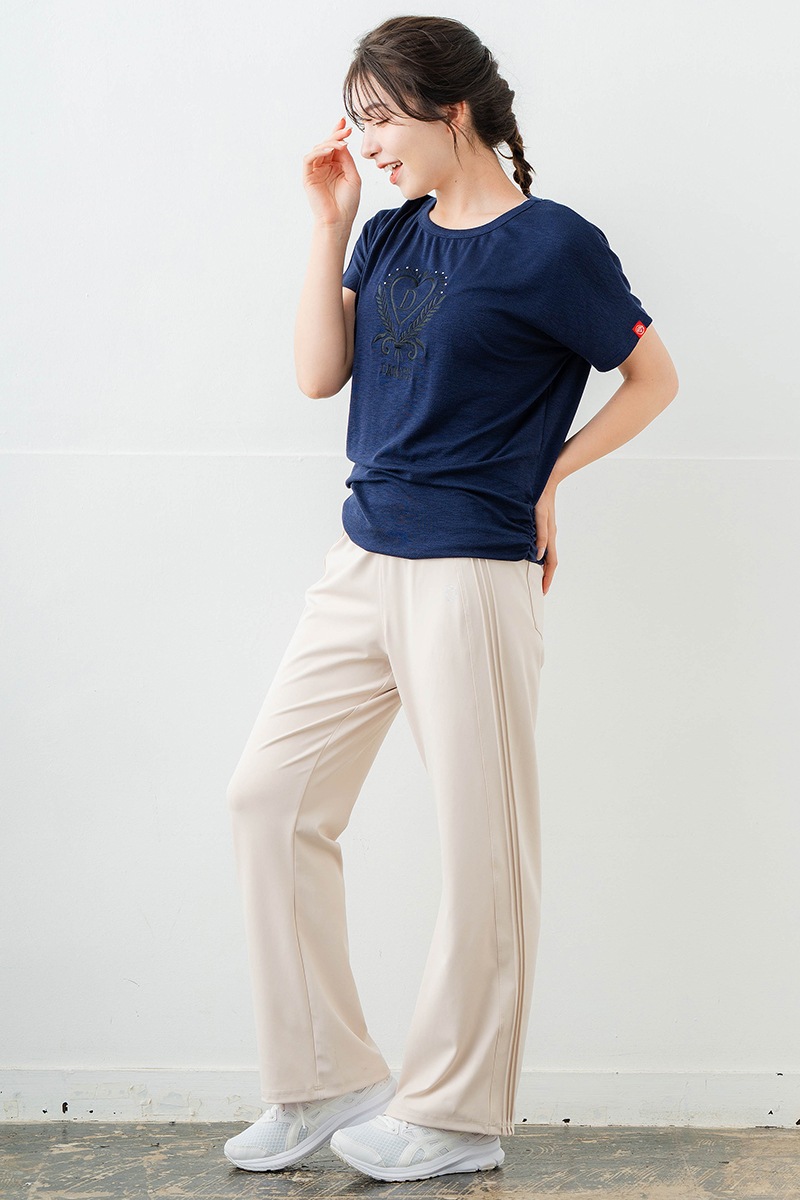 刺繍モチーフリヨセルTシャツ ネイビ 　5634-1629