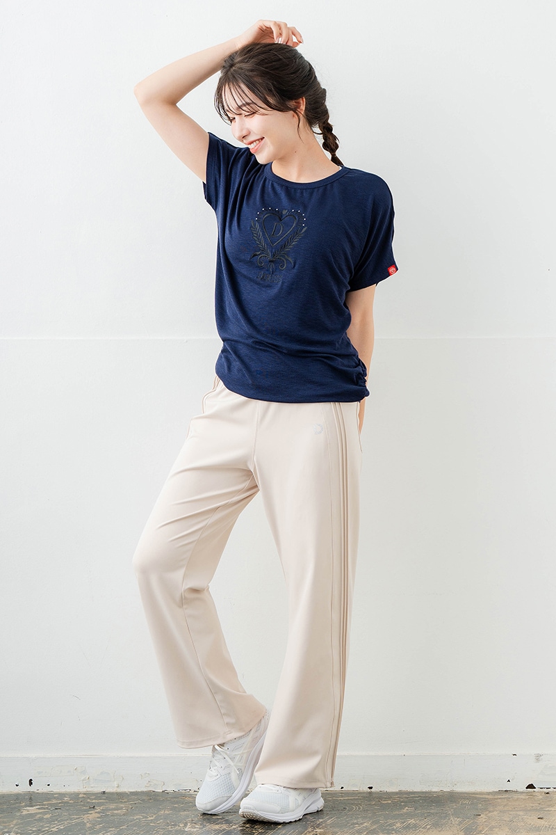 刺繍モチーフリヨセルTシャツ ネイビ 　5634-1629