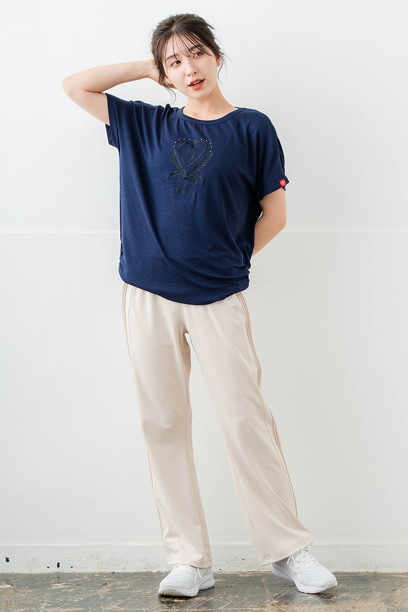 刺繍モチーフリヨセルTシャツ ネイビ 　5634-1629