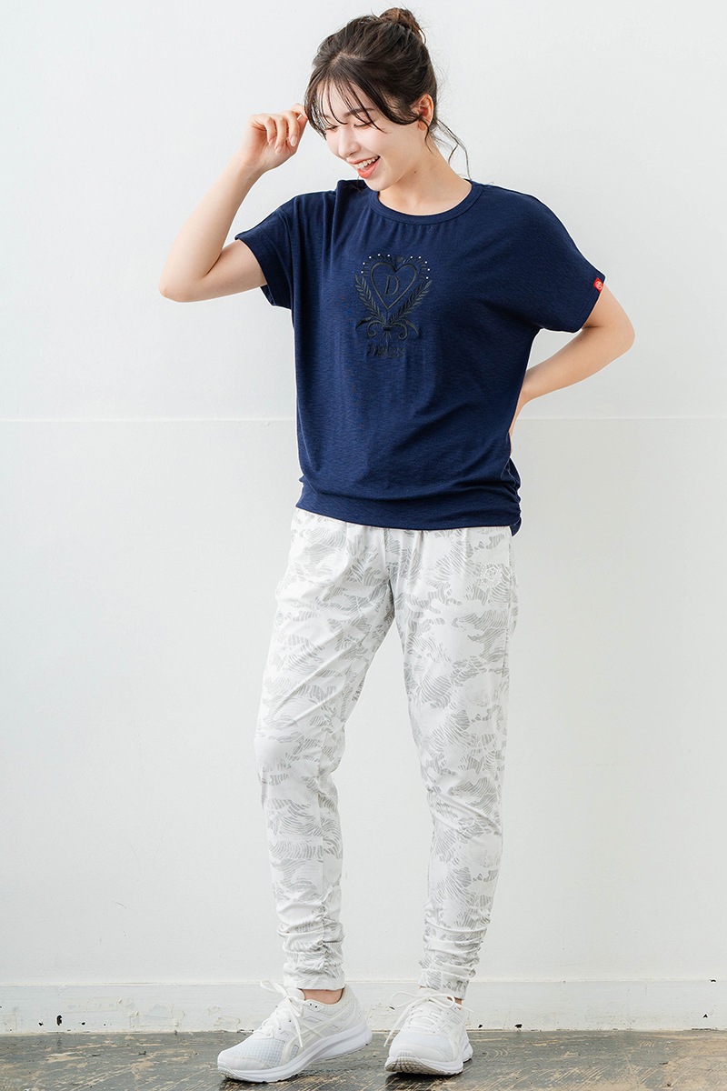 刺繍モチーフリヨセルTシャツ ネイビ 　5634-1629