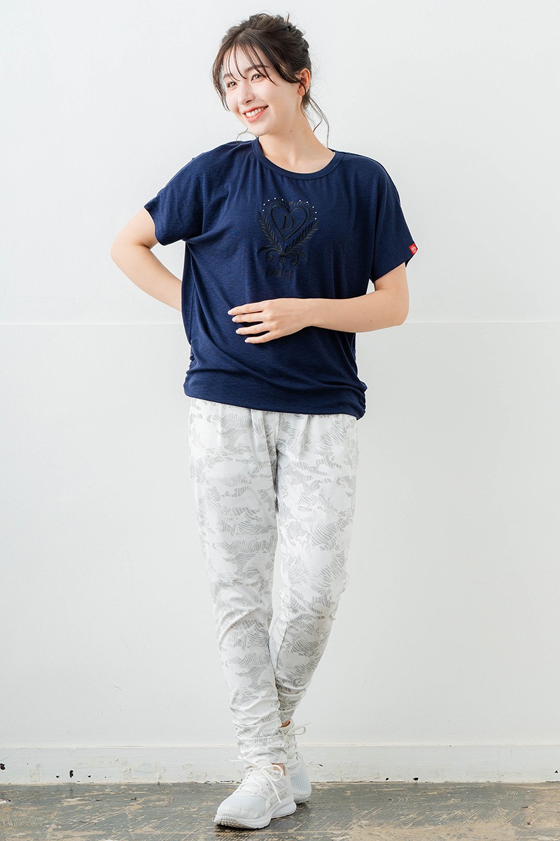 刺繍モチーフリヨセルTシャツ ネイビ 　5634-1629