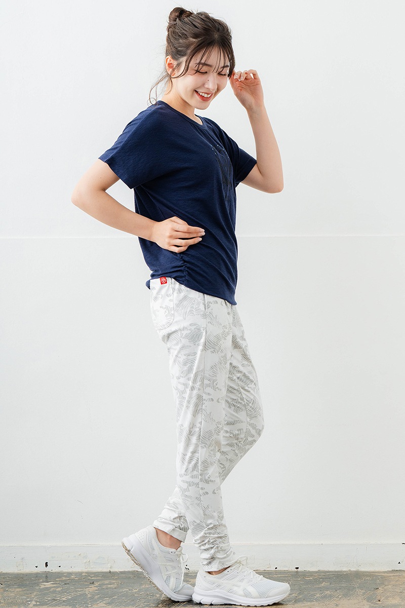 刺繍モチーフリヨセルTシャツ ネイビ 　5634-1629
