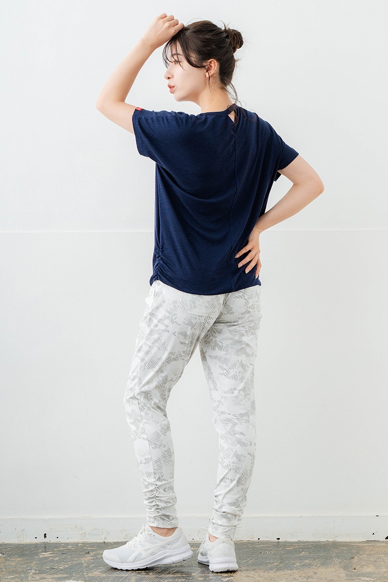 刺繍モチーフリヨセルTシャツ ネイビ 　5634-1629