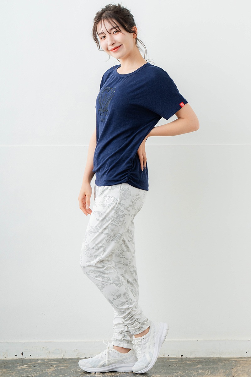 刺繍モチーフリヨセルTシャツ ネイビ 　5634-1629