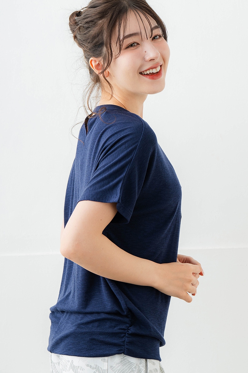 刺繍モチーフリヨセルTシャツ ネイビ 　5634-1629