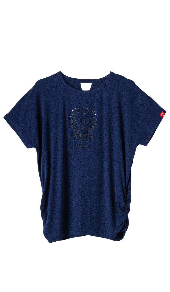 刺繍モチーフリヨセルTシャツ ネイビ 　5634-1629