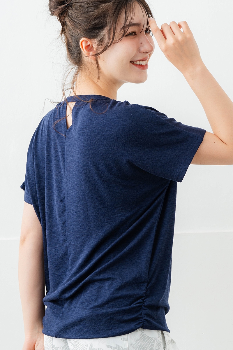 刺繍モチーフリヨセルTシャツ ネイビ 　5634-1629