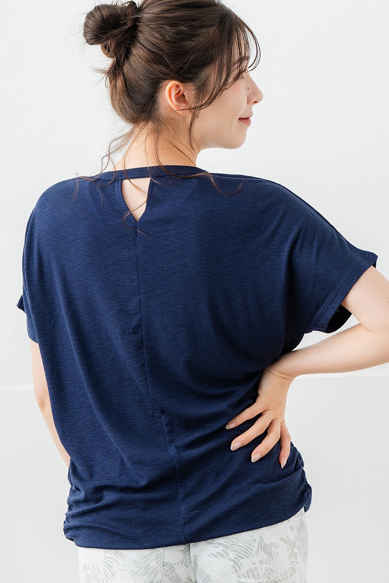 刺繍モチーフリヨセルTシャツ ネイビ 　5634-1629