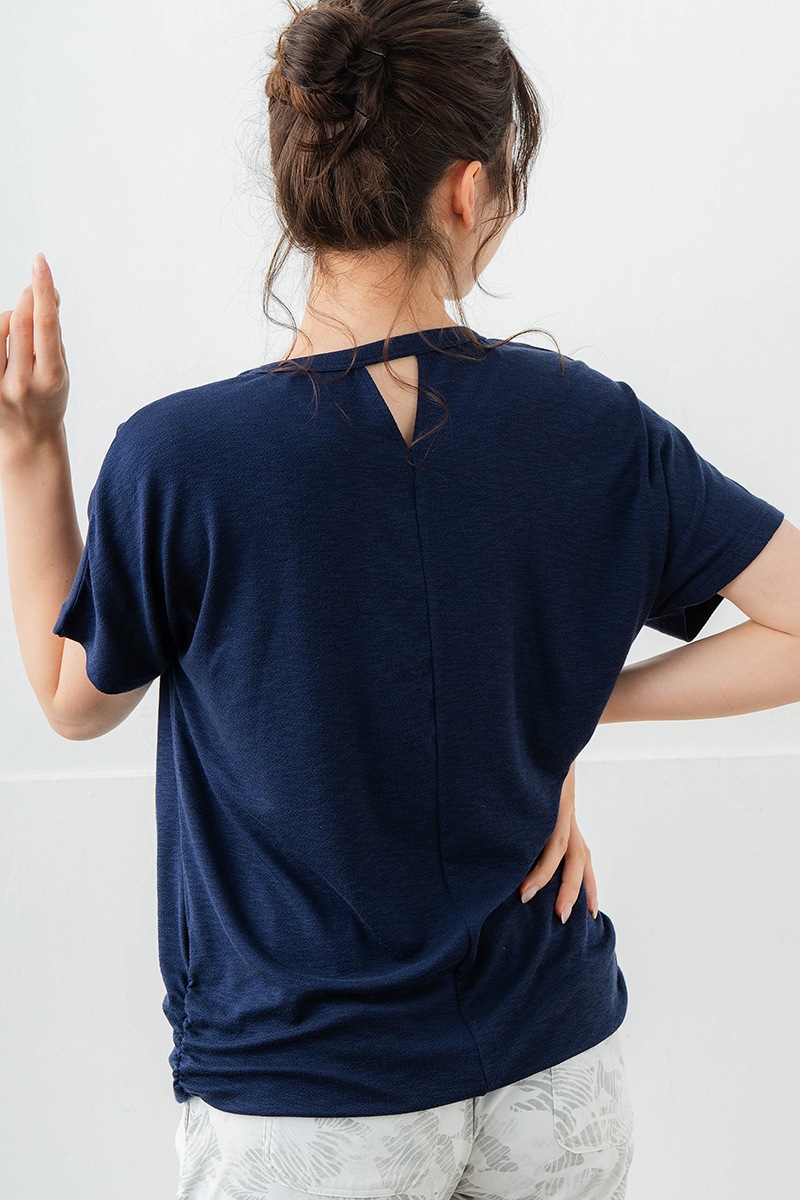 刺繍モチーフリヨセルTシャツ ネイビ 　5634-1629