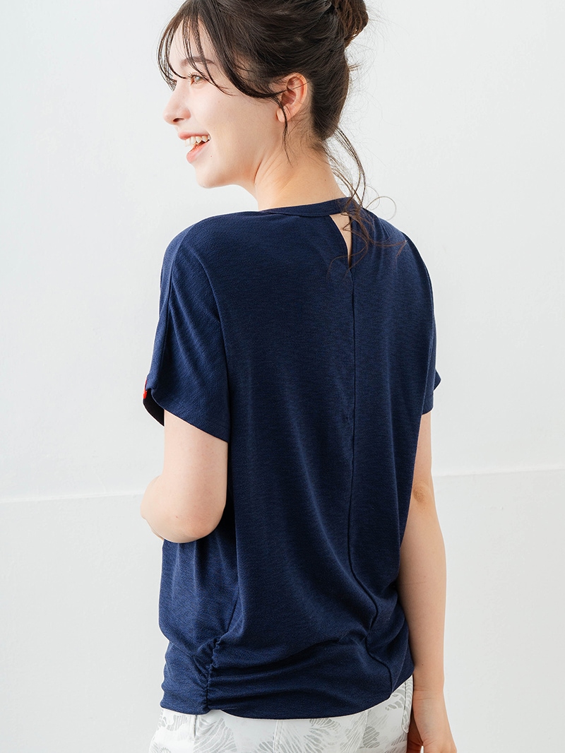 刺繍モチーフリヨセルTシャツ ネイビ 　5634-1629