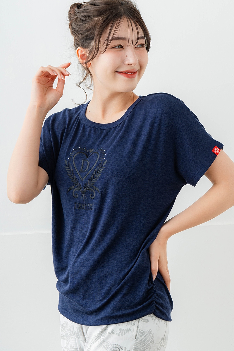 刺繍モチーフリヨセルTシャツ ネイビ 　5634-1629