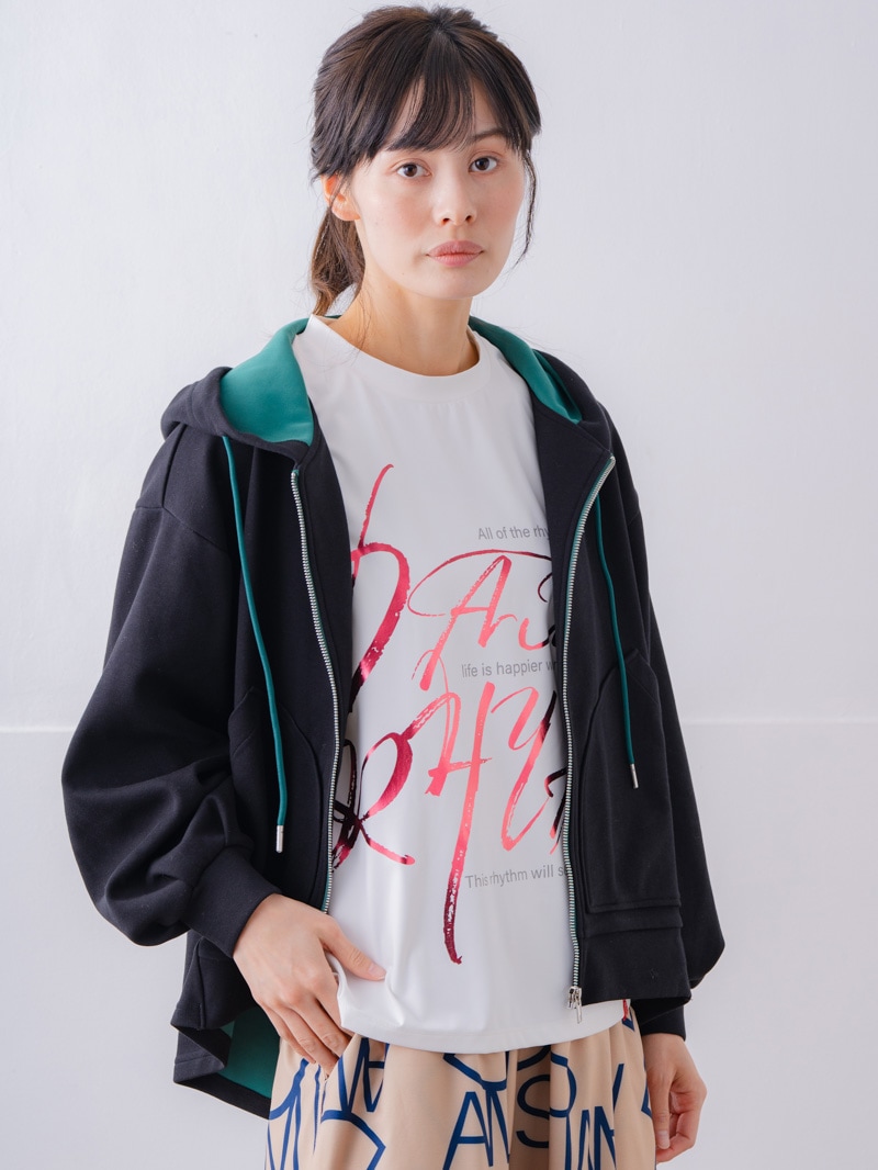 バイカラーラウンドバック パーカー ブラック 1556-1463