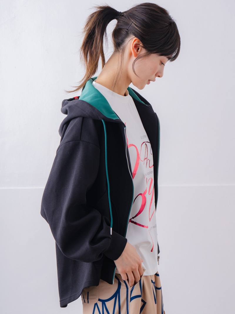 バイカラーラウンドバック パーカー ブラック 1556-1463