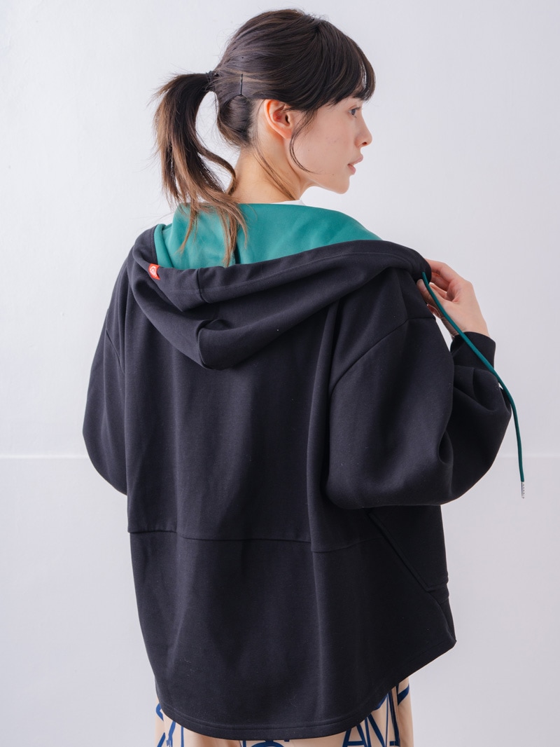 バイカラーラウンドバック パーカー ブラック 1556-1463