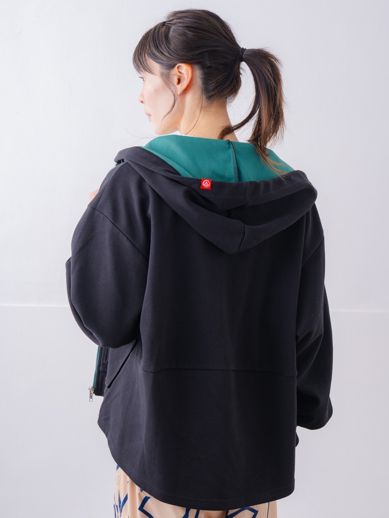 バイカラーラウンドバック パーカー ブラック 1556-1463