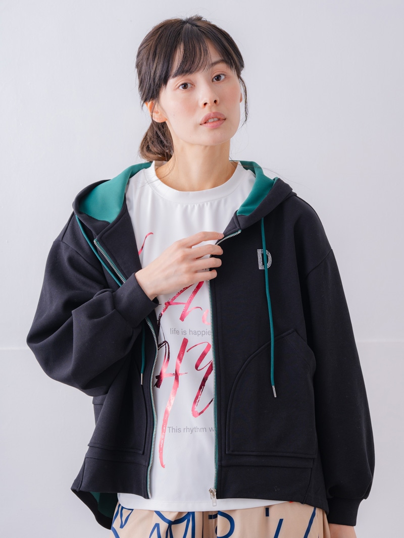 バイカラーラウンドバック パーカー ブラック 1556-1463