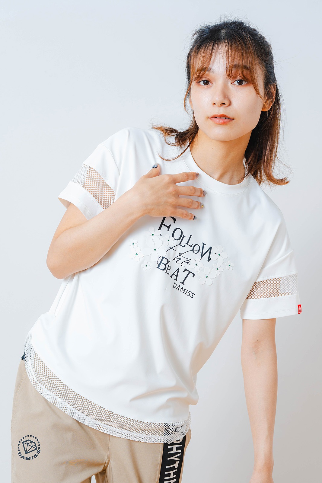 メッシュ フラワー Tシャツ ホワイト 1534-1450