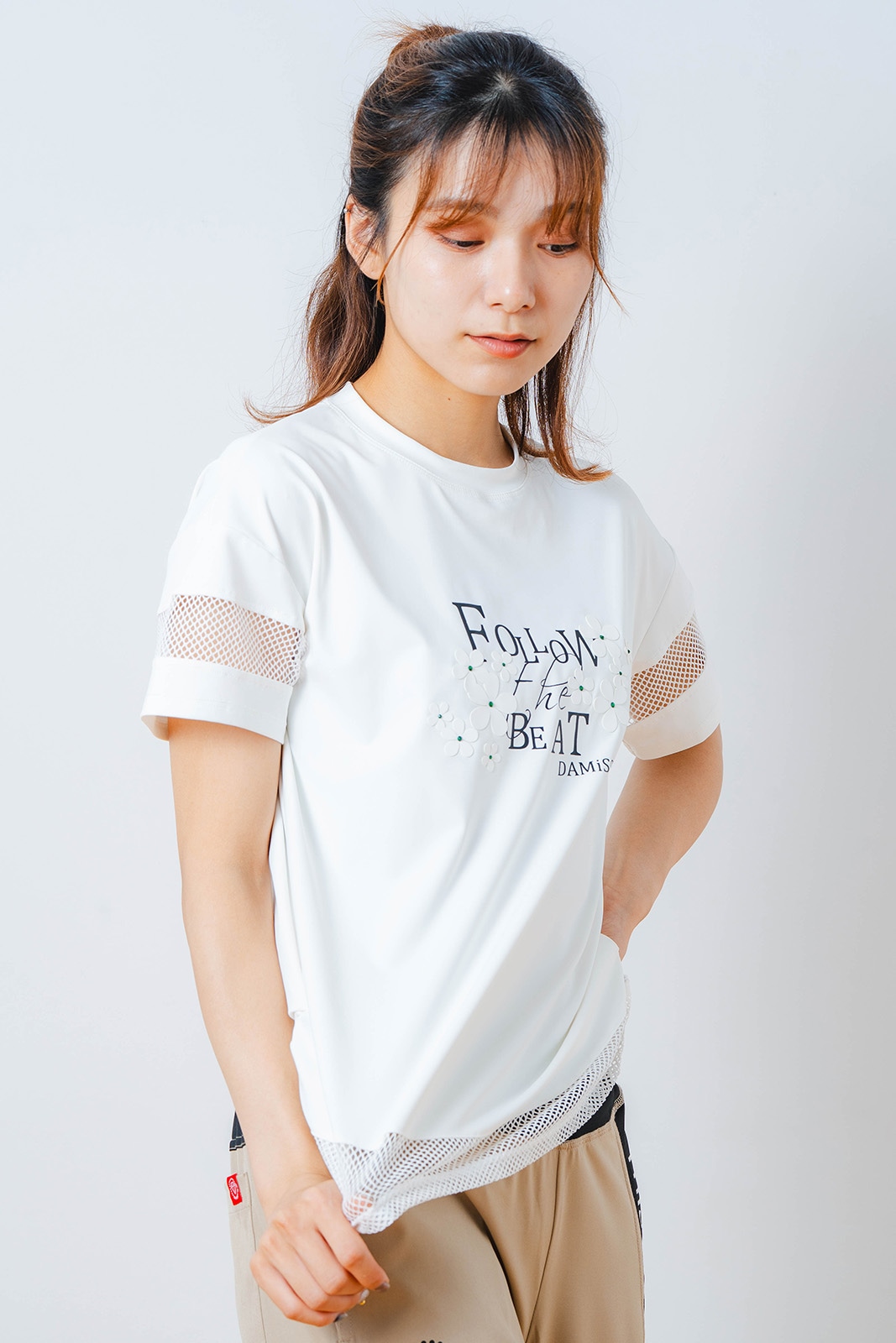 メッシュ フラワー Tシャツ ホワイト 1534-1450
